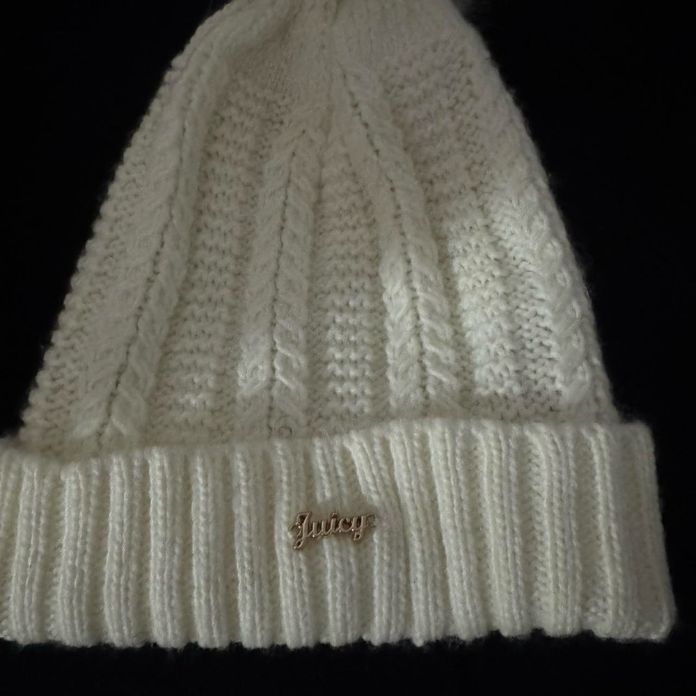 Juicy Couture Cream Knit Beanie with Logo